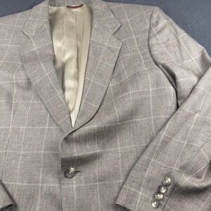 Hart Schaffner Marx Mens Blazer Jacket Gray Plaid Pure Silk Lined Suit Coat